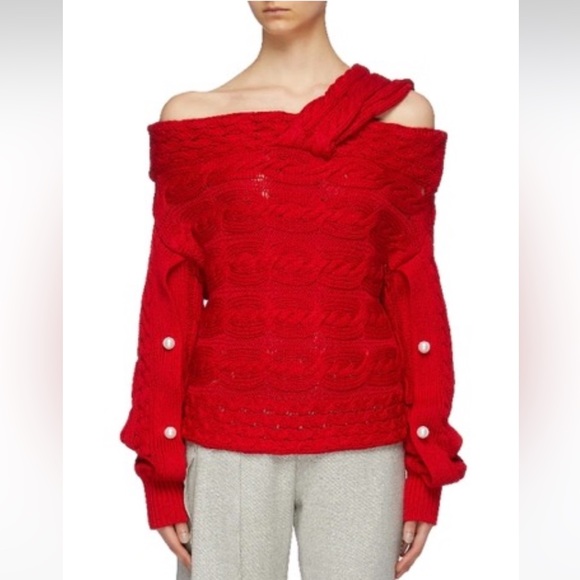 Melody Pearl Embellished Off the Shoulder Sweater - Picture 1 of 5